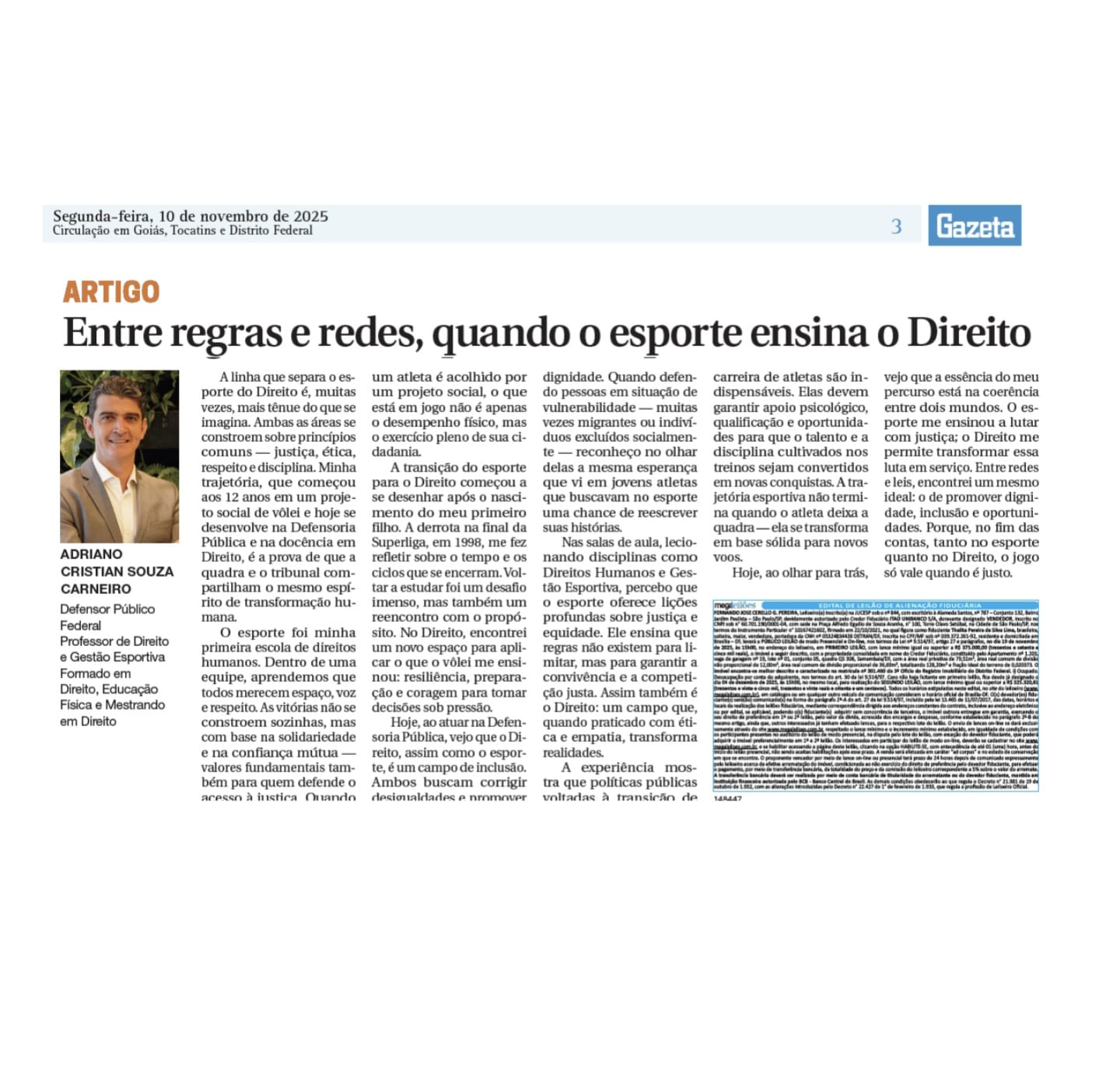 Gazeta - Artigo: Entre regras e redes, quando o esporte ensina o Direito