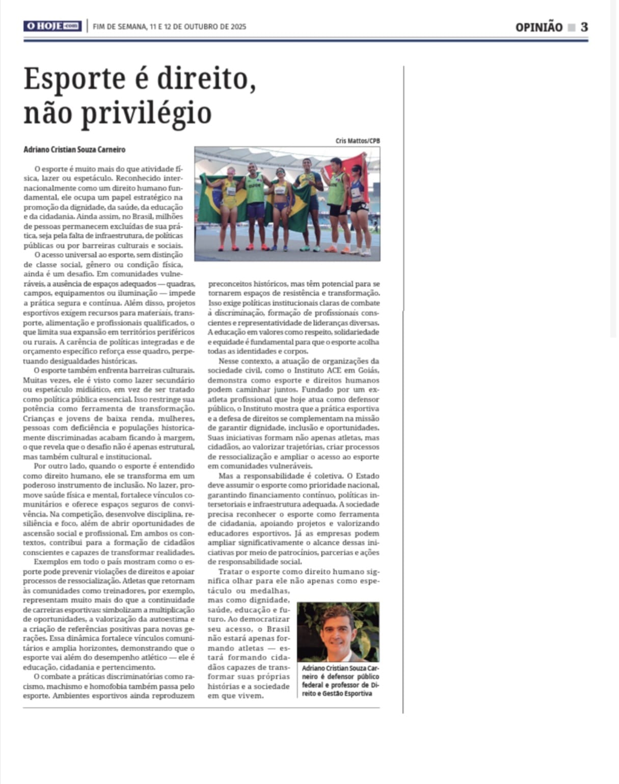 O Hoje - Esporte é direito, não privilégio
