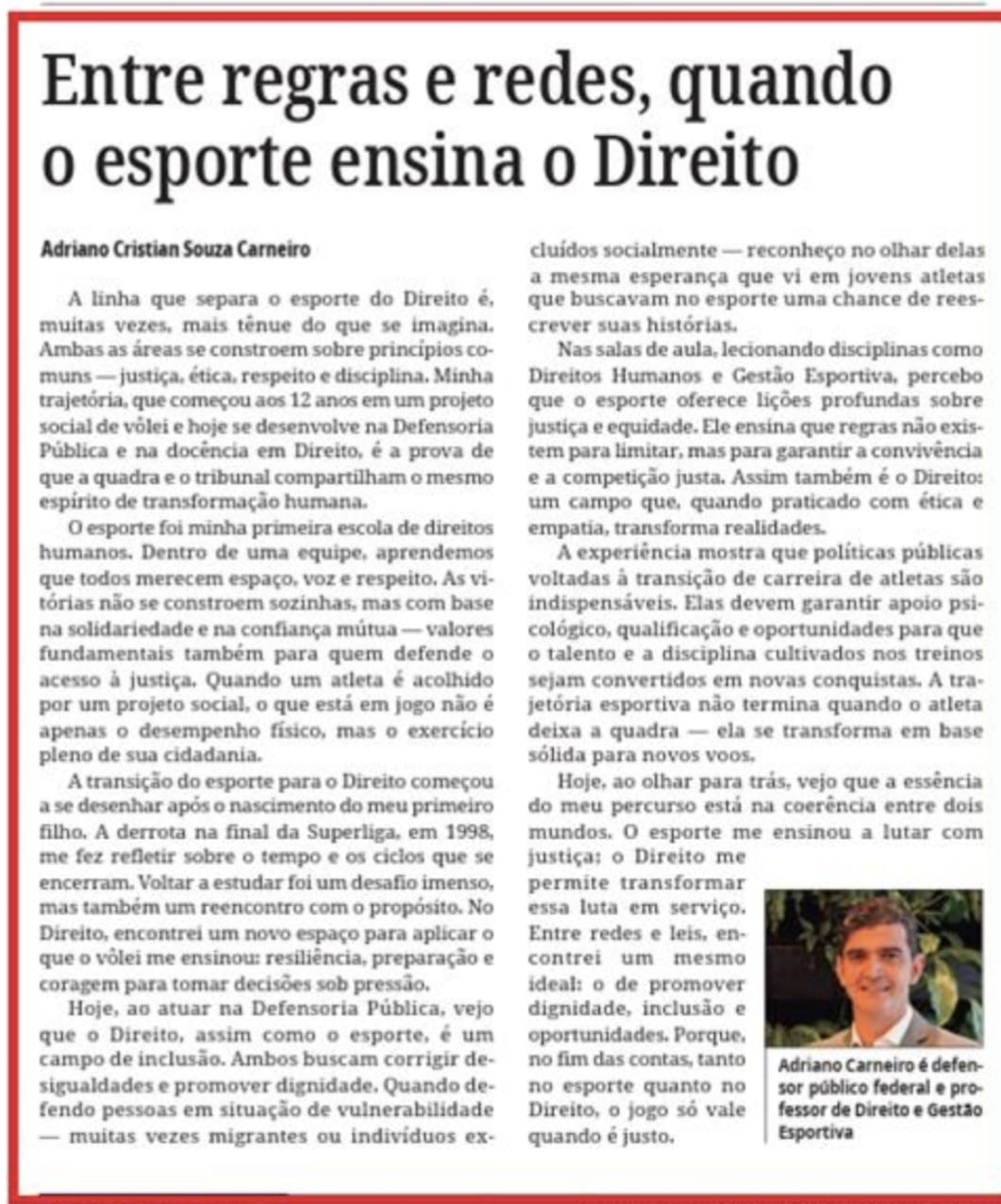 Artigo impresso - Entre regras e redes, quando o esporte ensina o Direito
